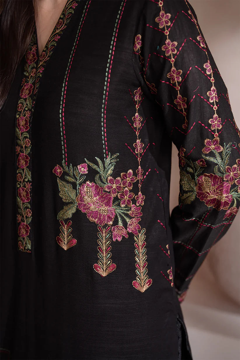 RARE-3PC DHANAK EMBROIDERED SHIRT WITH DHANAK EMBROIDERED SHAWL & TROUSER-3408