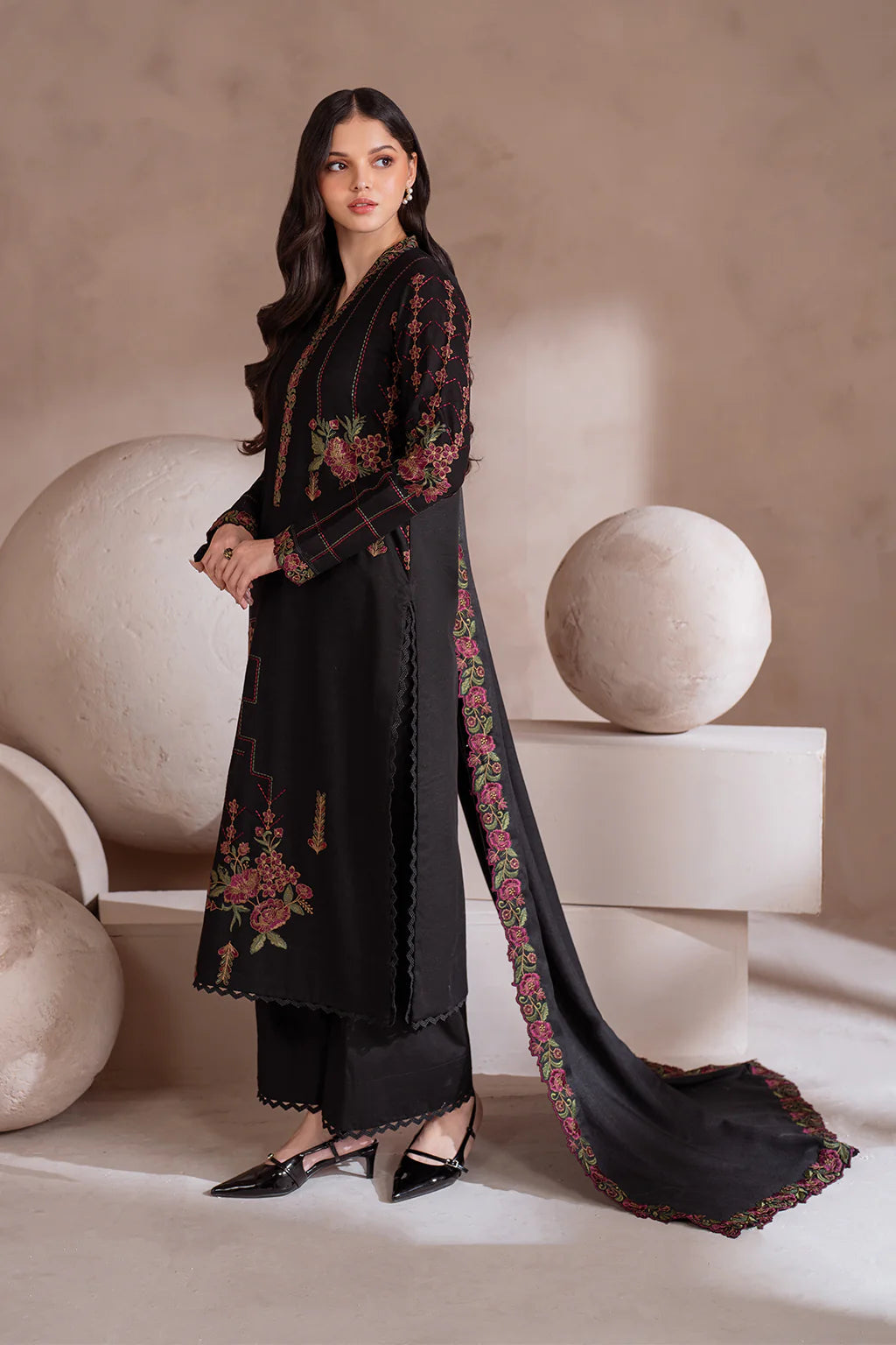 RARE-3PC LAWN EMBROIDERED SHIRT WITH CHIFFON EMBROIDERED DUPATTA & TROUSER-3604