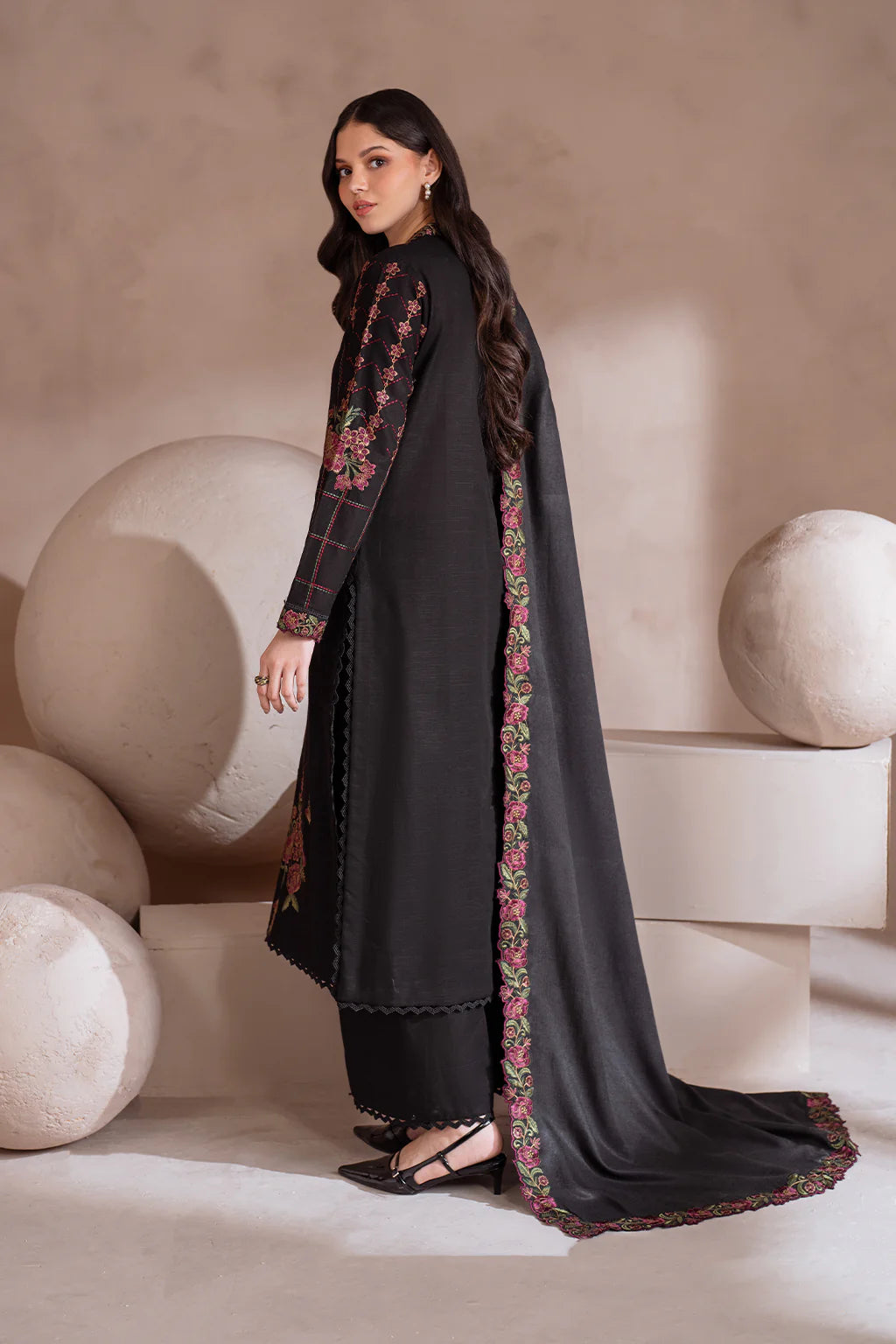 RARE-3PC LAWN EMBROIDERED SHIRT WITH CHIFFON EMBROIDERED DUPATTA & TROUSER-3604