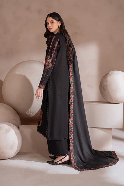 RARE-3PC DHANAK EMBROIDERED SHIRT WITH DHANAK EMBROIDERED SHAWL & TROUSER-3408