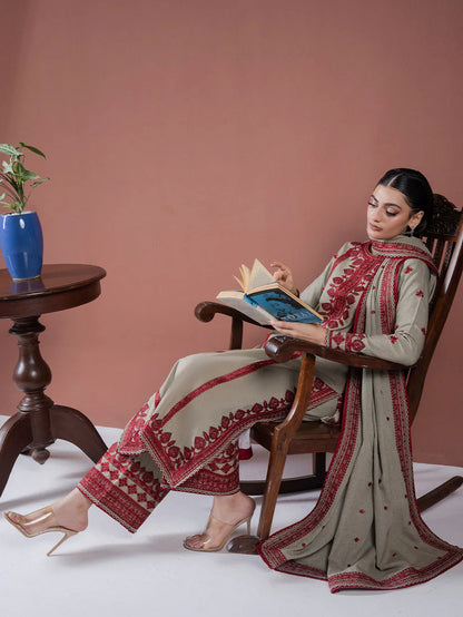 RARE-Lawn 3pc Embroidered Shirt With Lawn Embroidered Dupatta & Embroidered Trouser-3563