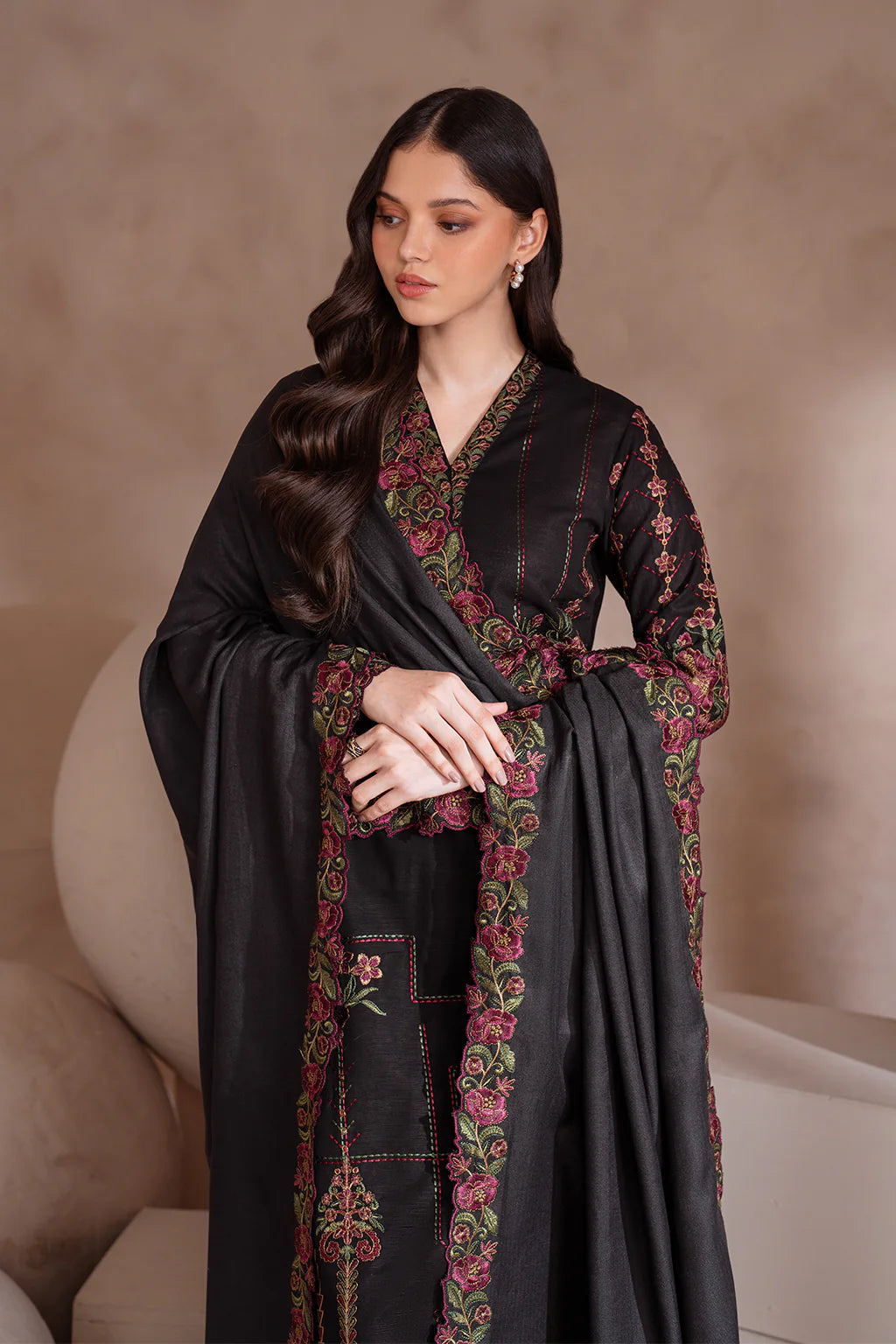 RARE-3PC LAWN EMBROIDERED SHIRT WITH CHIFFON EMBROIDERED DUPATTA & TROUSER-3604