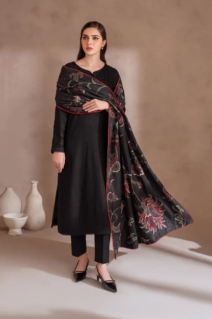 RARE-3PC DHANAK EMBROIDERED SHIRT WITH DHANAK EMBROIDERED SHAWL & TROUSER-3407