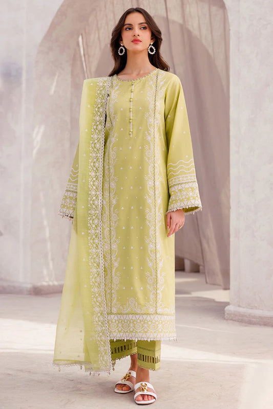 RARE-3PC LAWN EMBROIDERED SHIRT WITH ORGANZA EMBROIDERED DUPATTA AND LAWN TROUSER-3697