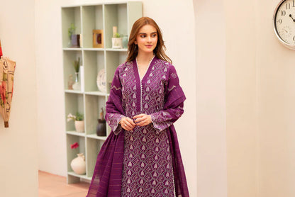 RARE-3PC LAWN CHIKENKARI EMBROIDERED SHIRT WITH LAWN TUBE SLUB DUPATTA