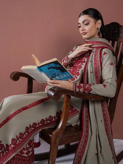 RARE-Lawn 3pc Embroidered Shirt With Lawn Embroidered Dupatta & Embroidered Trouser-3563