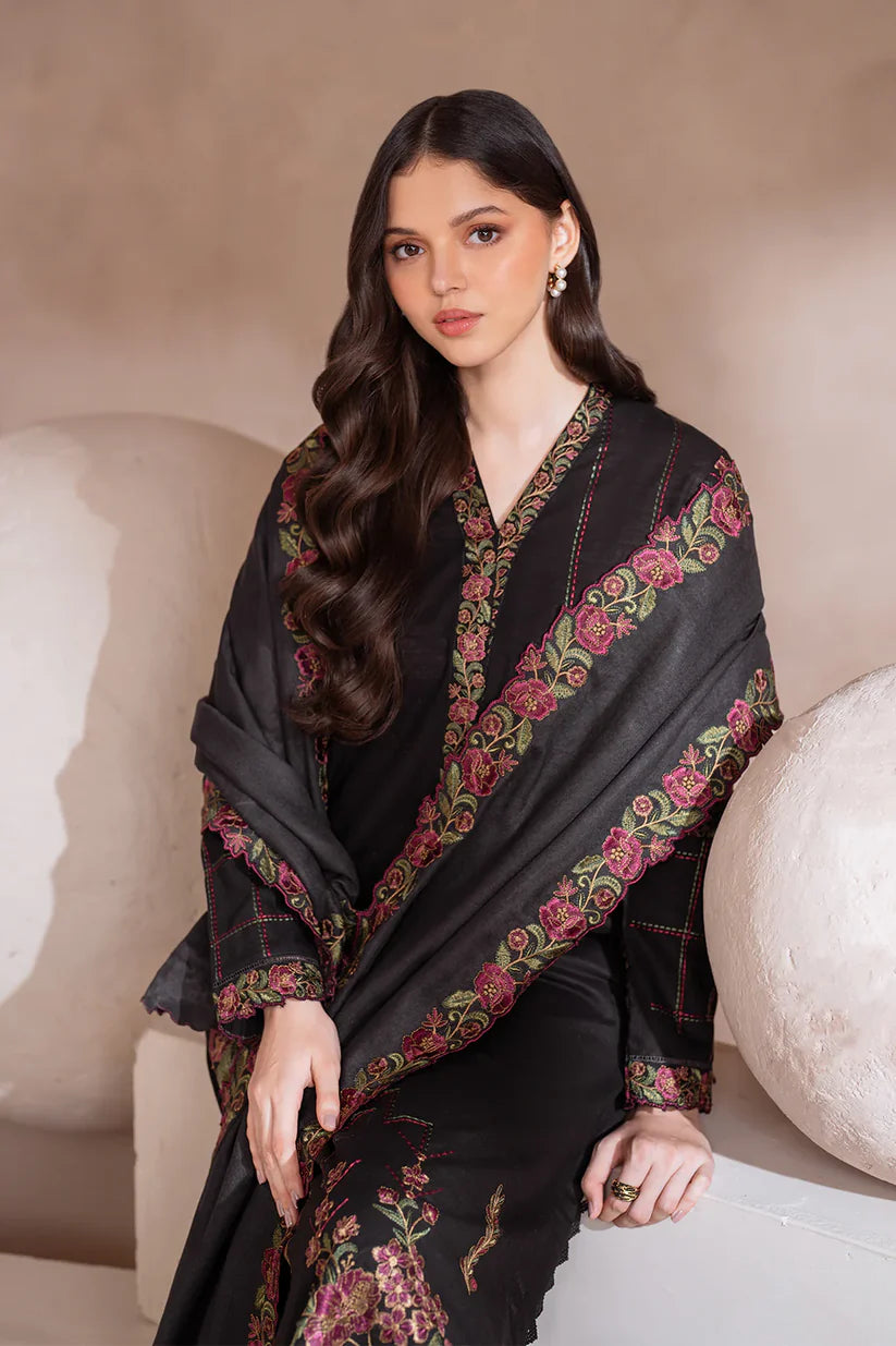 RARE-3PC DHANAK EMBROIDERED SHIRT WITH DHANAK EMBROIDERED SHAWL & TROUSER-3408