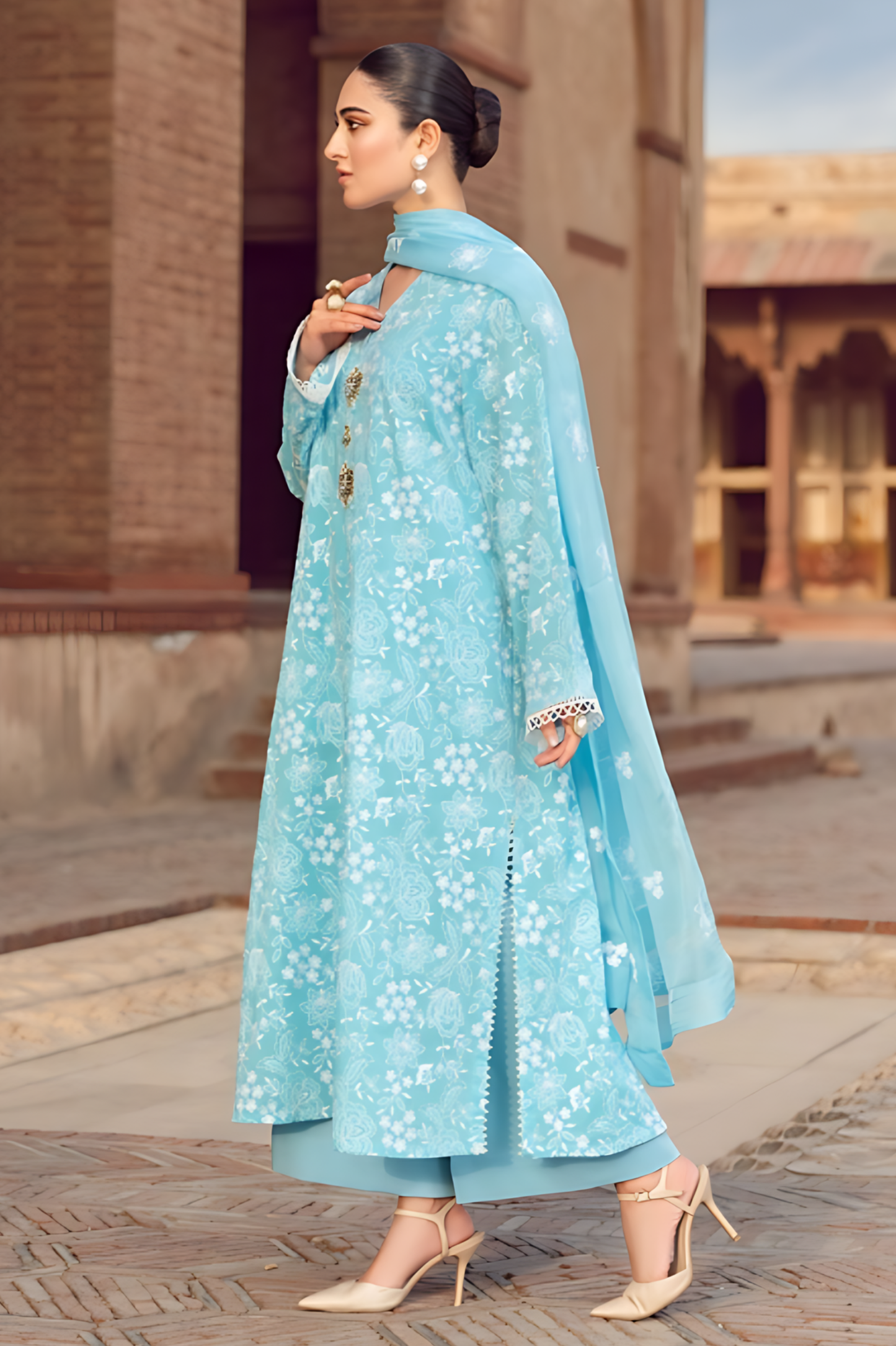 RARE 3PC LAWN EMBROIDERED SHIRT WITH CHIFFON EMBROIDERED DUPATTA AND TROUSER-3644