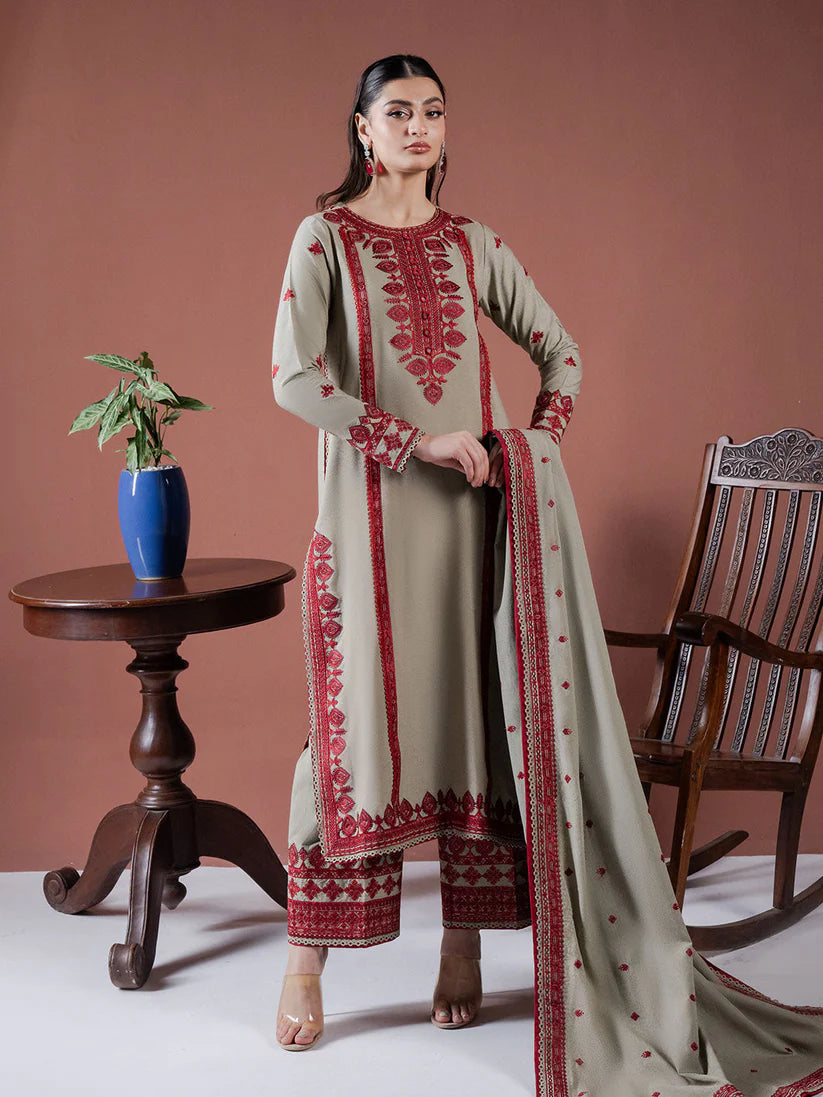 RARE-Lawn 3pc Embroidered Shirt With Lawn Embroidered Dupatta & Embroidered Trouser-3563