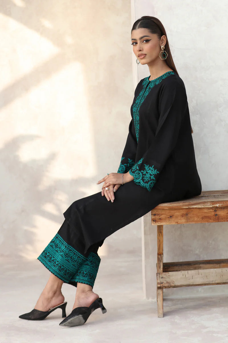 RARE-2PC DHANAK EMBROIDERED SHIRT WITH DHANAK EMB TROUSER-3387 B