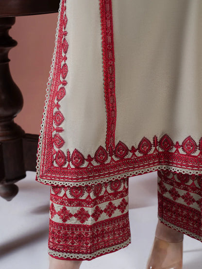 RARE-Lawn 3pc Embroidered Shirt With Lawn Embroidered Dupatta & Embroidered Trouser-3563