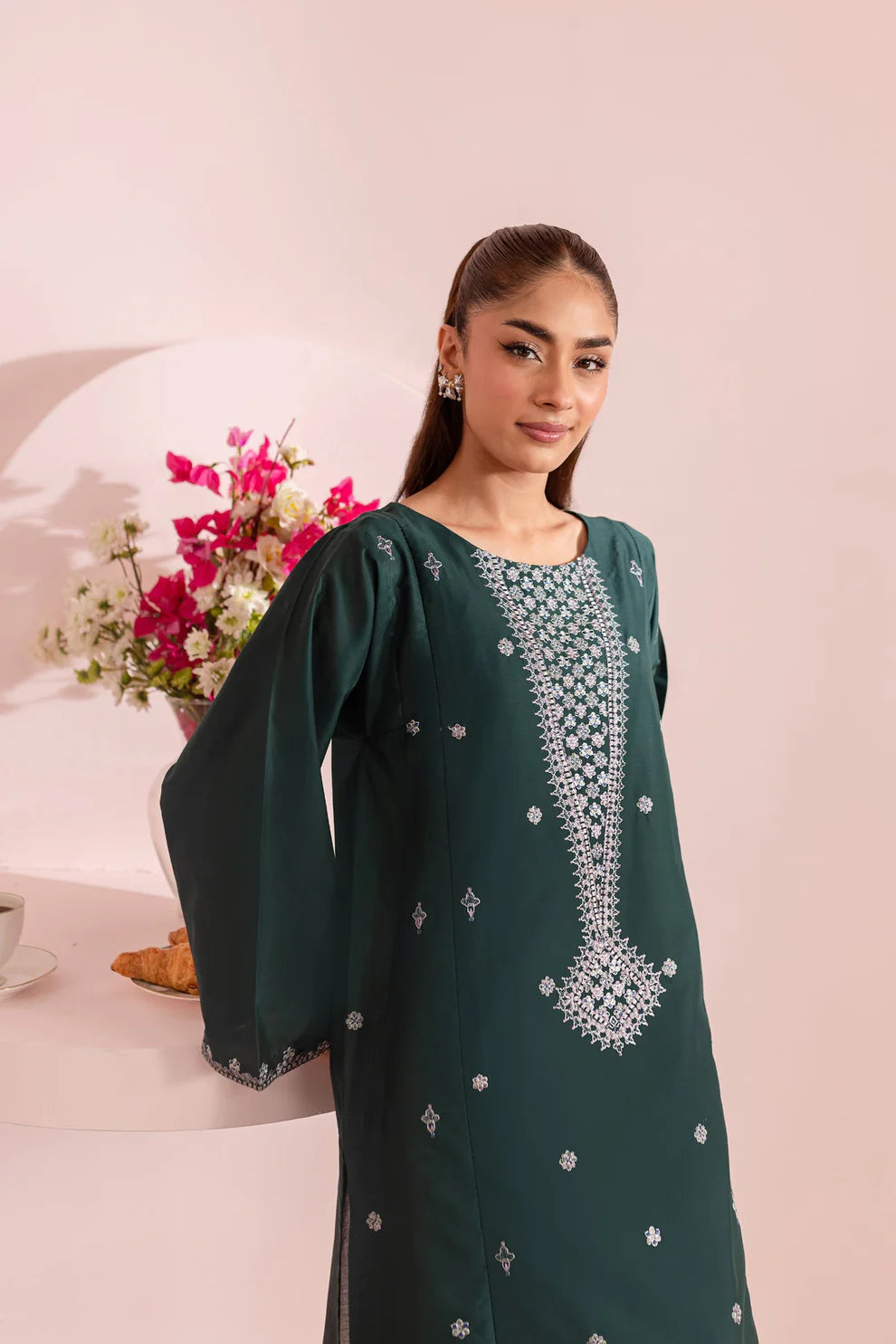 RARE-2 PC DHANAK EMBROIDRED SHIRT WITH AND EMBROIDRED TROUSER-3314