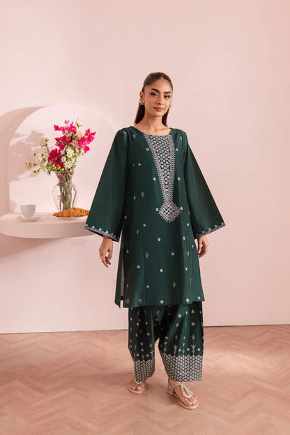 RARE-2 PC DHANAK EMBROIDRED SHIRT WITH AND EMBROIDRED TROUSER-3314