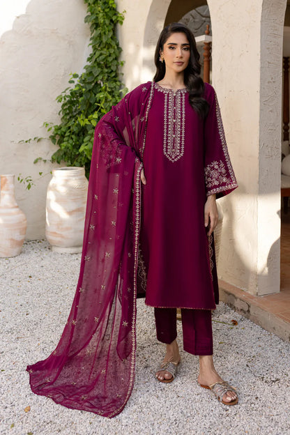 RARE-3PC LAWN EMBROIDERED SHIRT WITH BAMBER CHIFFON EMBROIDERED DUPATTA AND TROUSER-3611