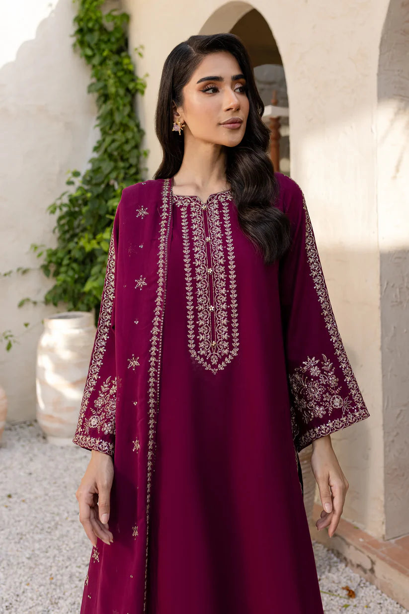 RARE-3PC LAWN EMBROIDERED SHIRT WITH BAMBER CHIFFON EMBROIDERED DUPATTA AND TROUSER-3611