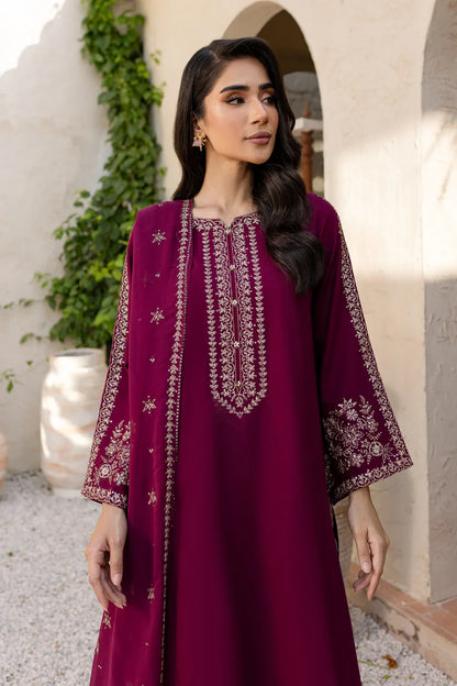 RARE-3PC LAWN EMBROIDERED SHIRT WITH BAMBER CHIFFON EMBROIDERED DUPATTA AND TROUSER-3611