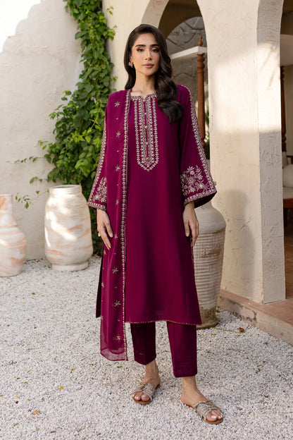 RARE-3PC LAWN EMBROIDERED SHIRT WITH BAMBER CHIFFON EMBROIDERED DUPATTA AND TROUSER-3611