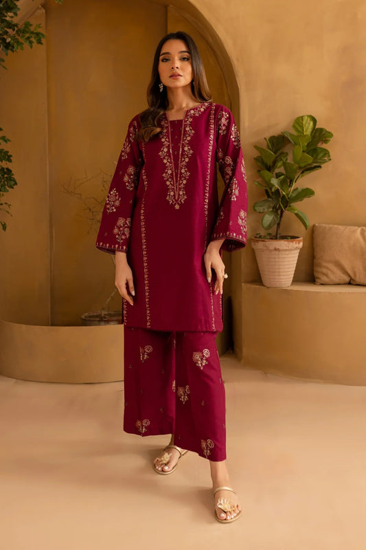 RARE-2PC LAWN EMBROIDRED SHIRT WITH LAWN EMBROIDRED TROUSER-3460