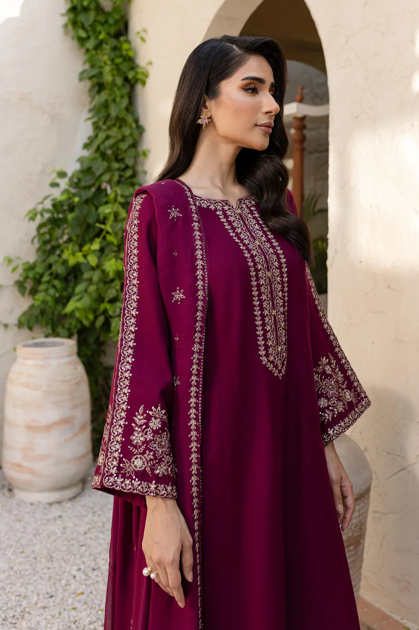 RARE-3PC LAWN EMBROIDERED SHIRT WITH BAMBER CHIFFON EMBROIDERED DUPATTA AND TROUSER-3611