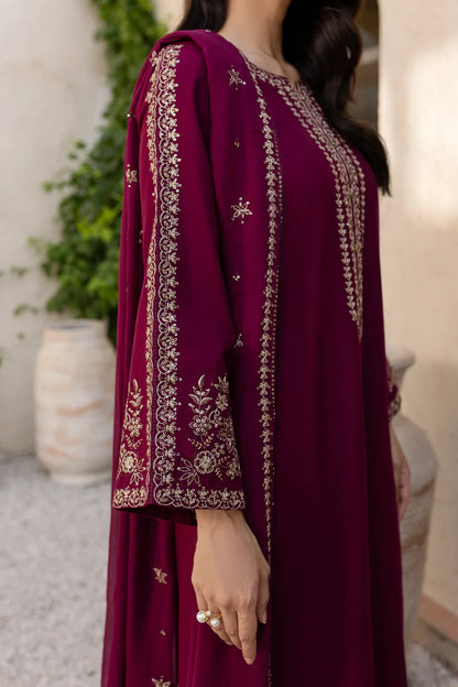 RARE-3PC LAWN EMBROIDERED SHIRT WITH BAMBER CHIFFON EMBROIDERED DUPATTA AND TROUSER-3611