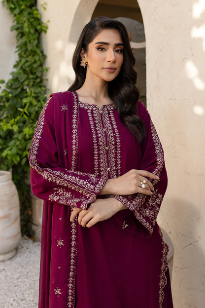 RARE-3PC LAWN EMBROIDERED SHIRT WITH BAMBER CHIFFON EMBROIDERED DUPATTA AND TROUSER-3611