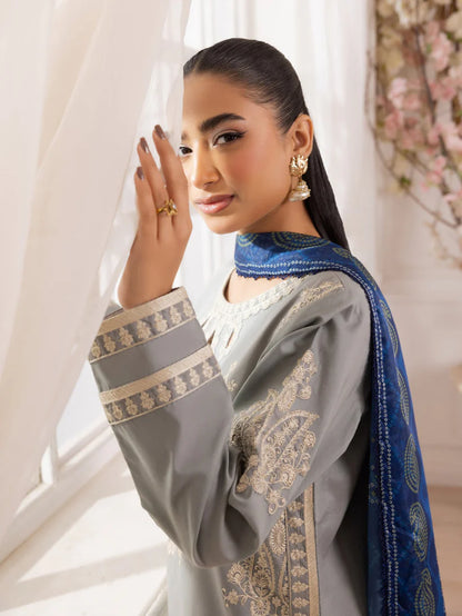 RARE-3PC LAWN EMBROIDERED SHIRT WITH MONARK PRINTED DUPATTA AND TROUSER-3741