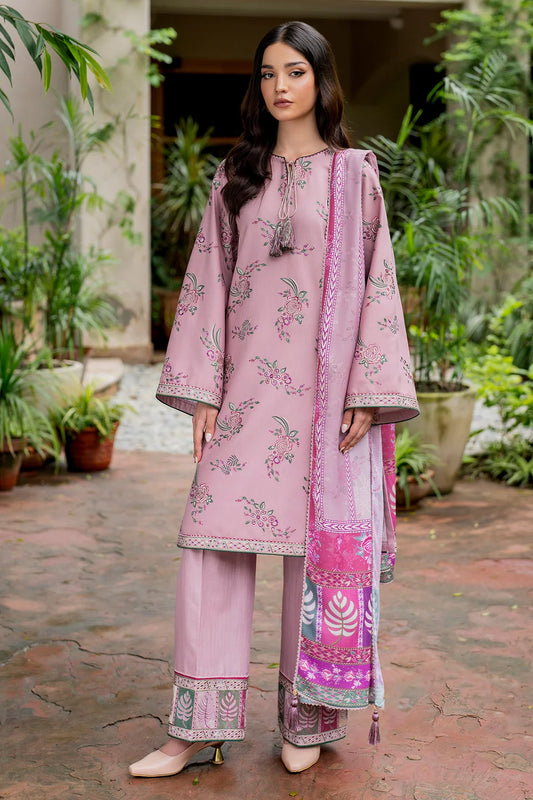 RARE-3PC DHANAK EMBROIDRED SHIRT WITH WOOL PRINT SHAWL AND TROUSER-3302