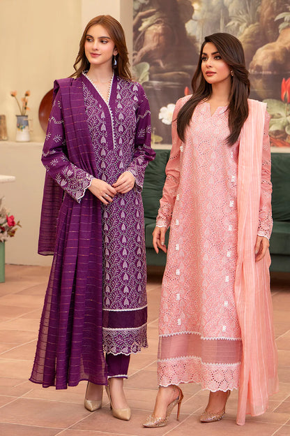 RARE-3PC LAWN CHIKENKARI EMBROIDERED SHIRT WITH LAWN TUBE SLUB DUPATTA