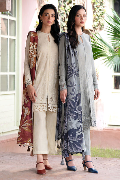 RARE-3PC LAWN EMBROIDRED SHIRT WITH MONARK PRINT DUPATTA AND TROUSER-3593