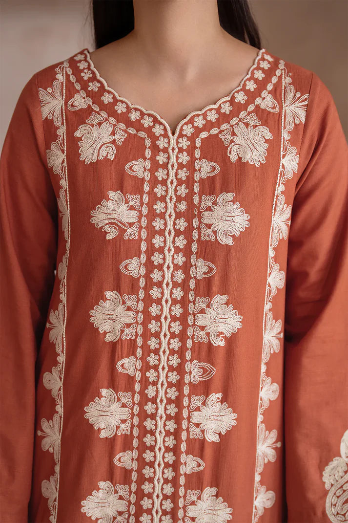 RARE-3PC DHANAK EMBROIDERED SHIRT WITH DHANAK EMBROIDERED SHAWL & TROUSER-3388