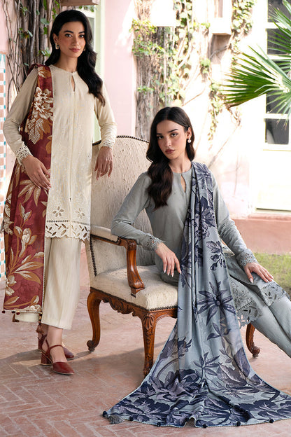 RARE-3PC LAWN EMBROIDRED SHIRT WITH MONARK PRINT DUPATTA AND TROUSER-3593