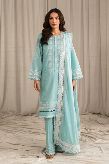 RARE- LAWN 3PC EMBROIDERED SHIRT WITH ORGANZA EMBROIDERED DUPATTA WITH TROUSER - 2805