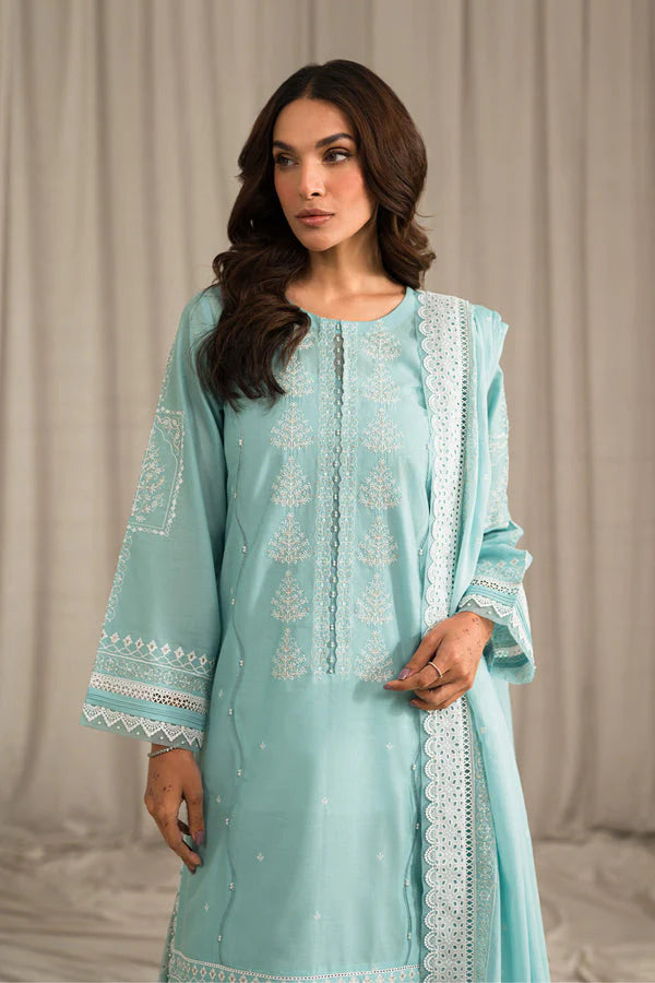 RARE- LAWN 3PC EMBROIDERED SHIRT WITH ORGANZA EMBROIDERED DUPATTA WITH TROUSER - 2805