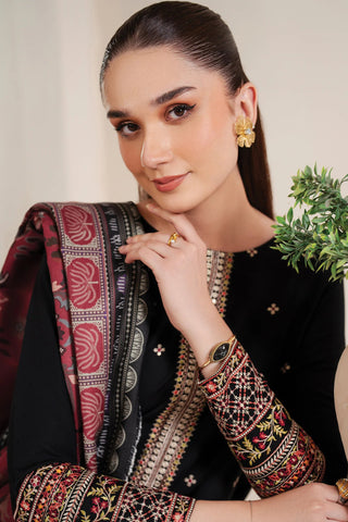 RARE-3PC LAWN EMBROIDERED SHIRT WITH MONARK PRINT DUPATTA AND EMB TROUSER-3532