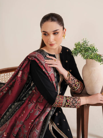 RARE-3PC LAWN EMBROIDERED SHIRT WITH MONARK PRINT DUPATTA AND EMB TROUSER-3532