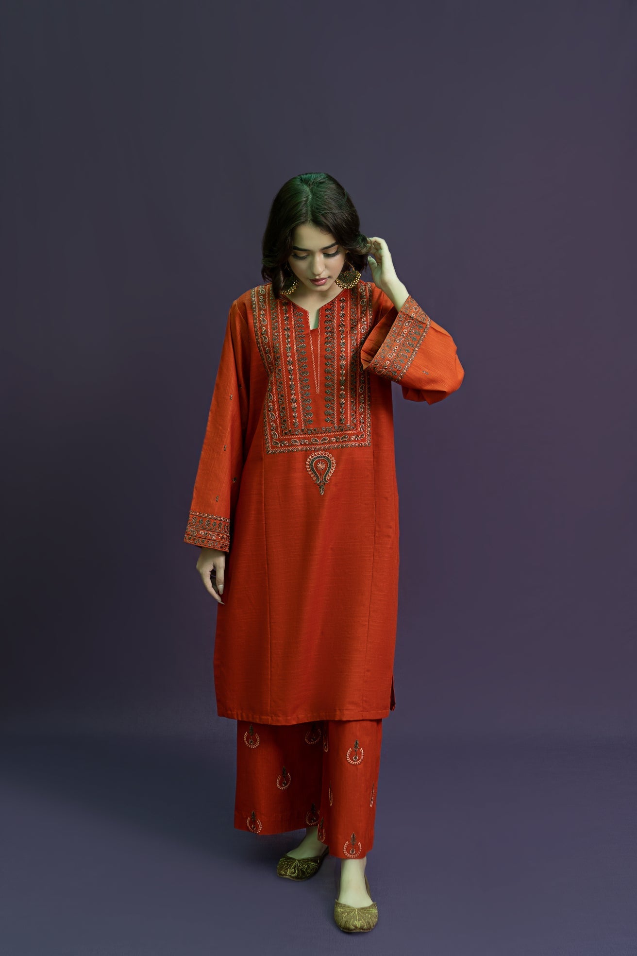 RARE-2PC LAWN EMBROIDRED SHIRT WITH AND EMBROIDRED TROUSER-3459