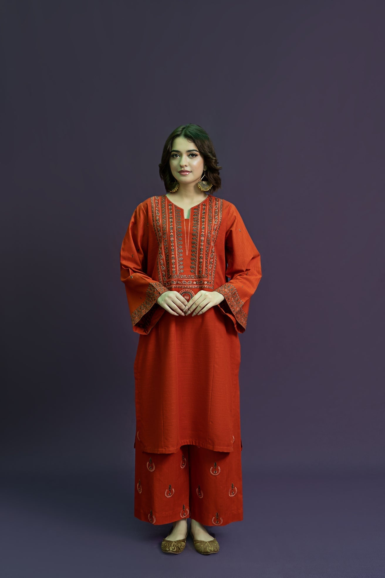 RARE-2PC LAWN EMBROIDRED SHIRT WITH AND EMBROIDRED TROUSER-3459