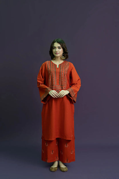 RARE 2PC DHANAK EMBROIDRED SHIRT WITH AND EMBROIDRED TROUSER-3126