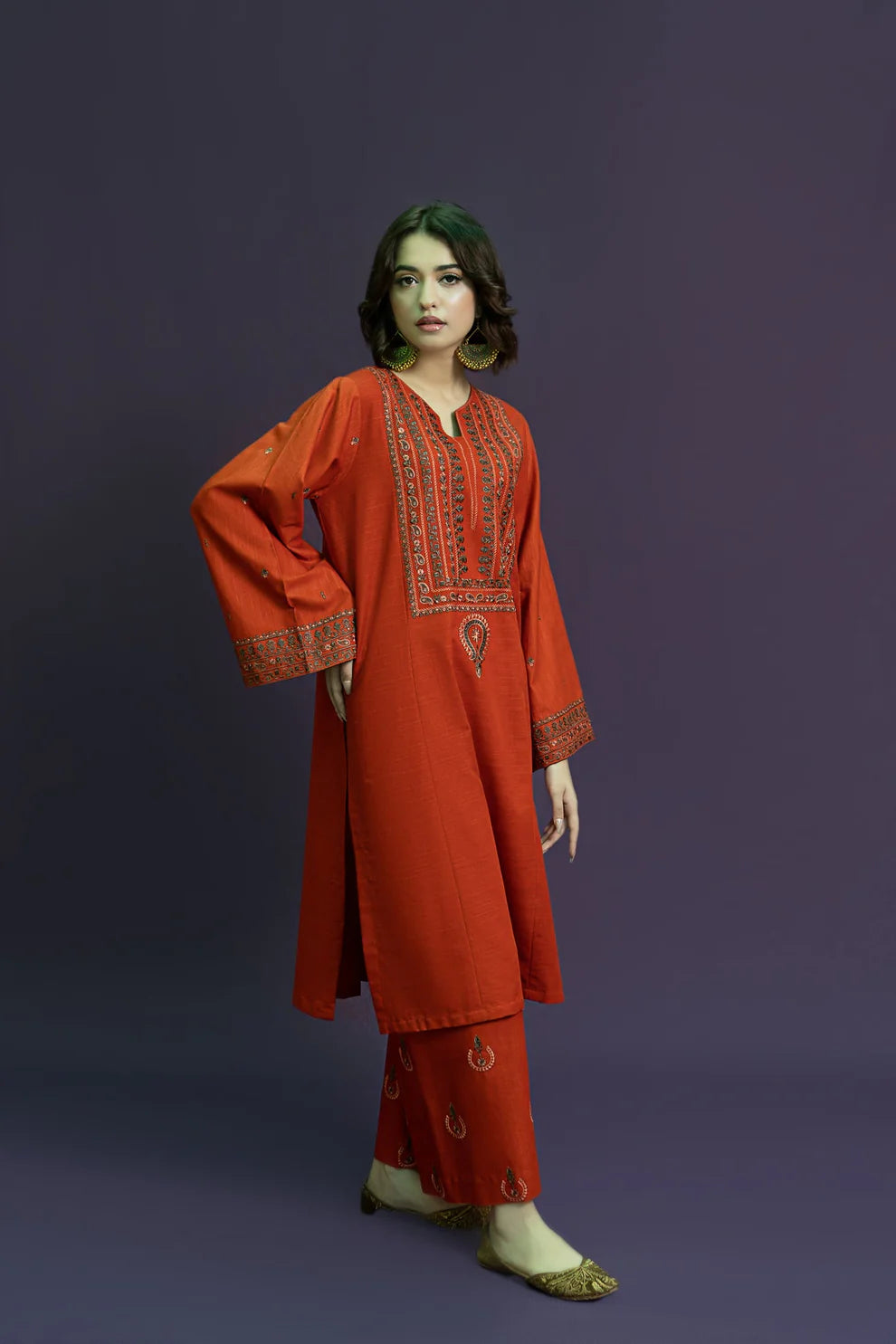 RARE 2PC DHANAK EMBROIDRED SHIRT WITH AND EMBROIDRED TROUSER-3126