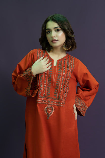 RARE-2PC LAWN EMBROIDRED SHIRT WITH AND EMBROIDRED TROUSER-3459