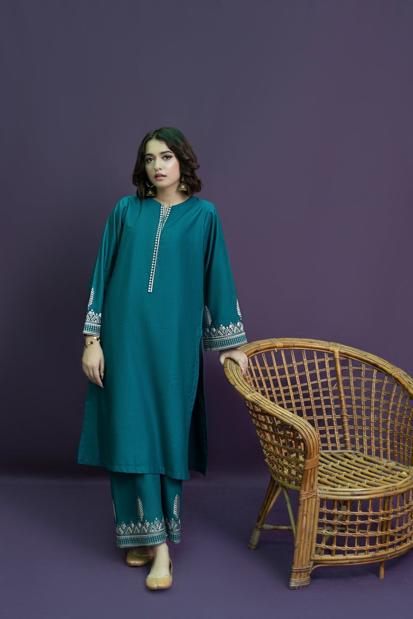 RARE-2PC LAWN EMBROIDRED SHIRT WITH AND EMBROIDRED TROUSER-3460