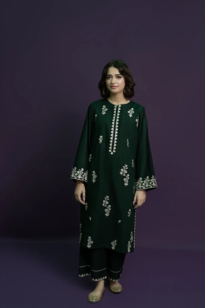 RARE - 2PC DHANAK EMBROIDERED SHIRT WITH DHANAK EMBROIDERED TROUSER-3369