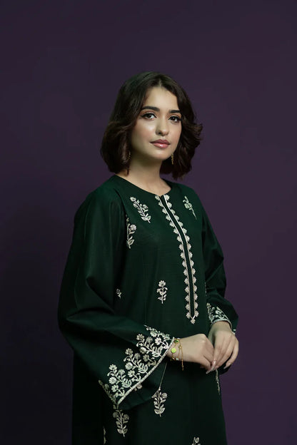 RARE - 2PC DHANAK EMBROIDERED SHIRT WITH DHANAK EMBROIDERED TROUSER-3369