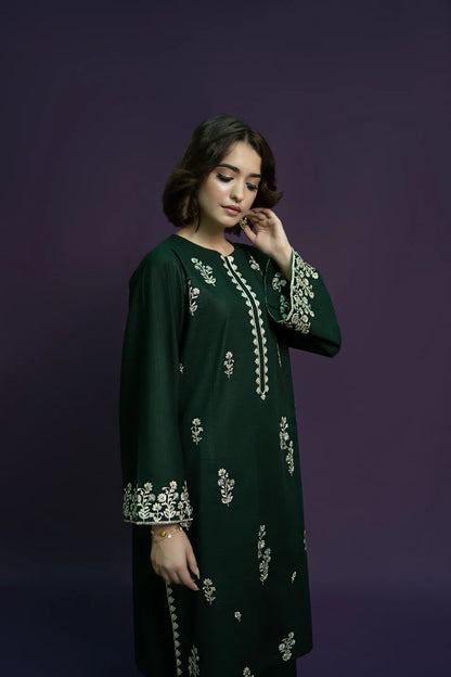 RARE - 2PC DHANAK EMBROIDERED SHIRT WITH DHANAK EMBROIDERED TROUSER-3369