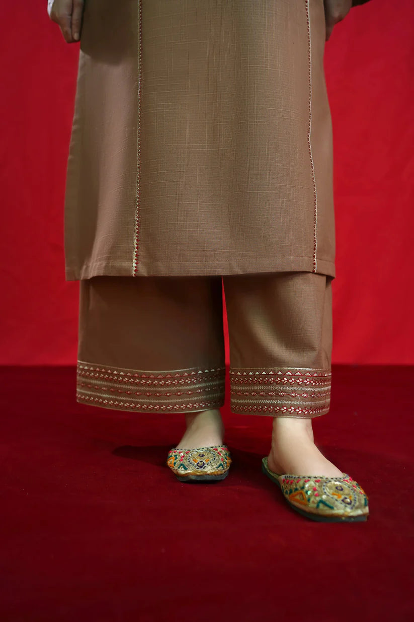 RARE 2PC DHANAK EMBROIDRED SHIRT WITH DHANAK EMBROIDRED TROUSER-3376