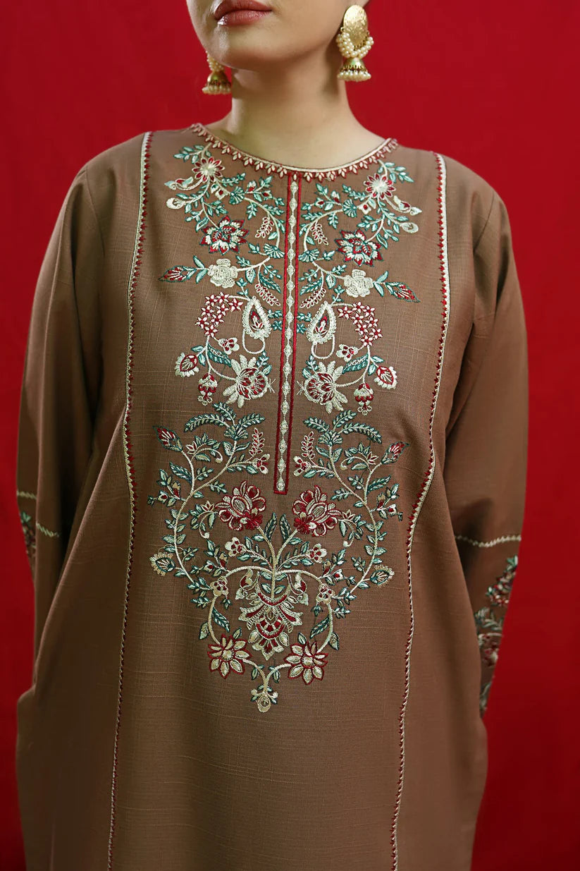 RARE 2PC DHANAK EMBROIDRED SHIRT WITH DHANAK EMBROIDRED TROUSER-3376