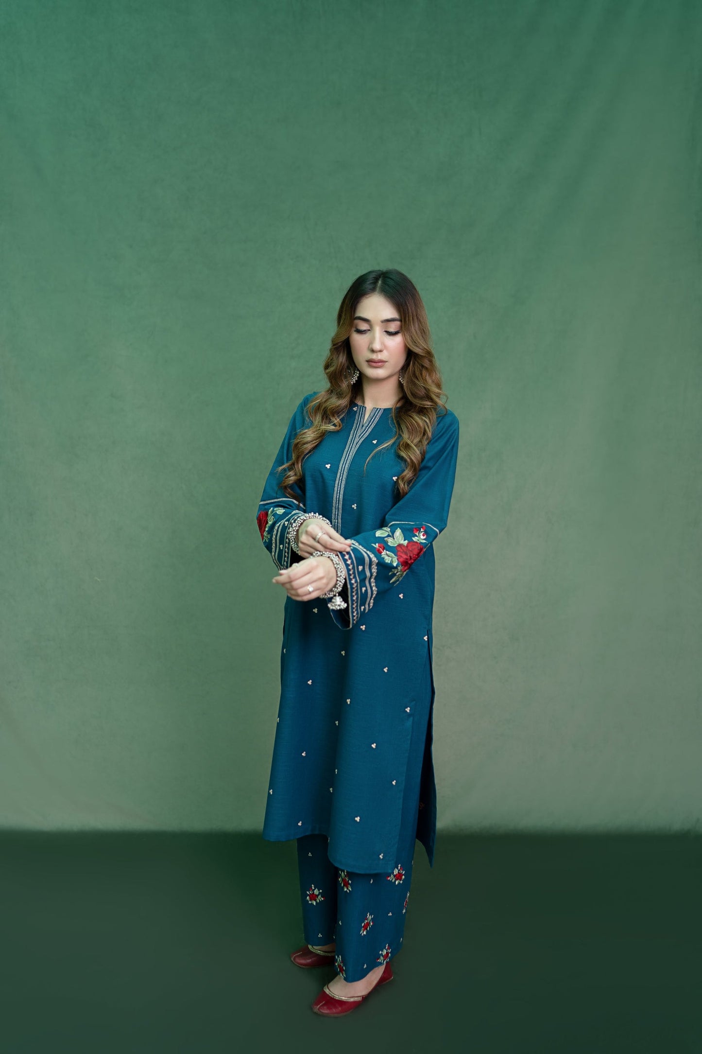 RARE-2PC LAWN EMBROIDRED SHIRT WITH AND EMBROIDRED TROUSER-3457