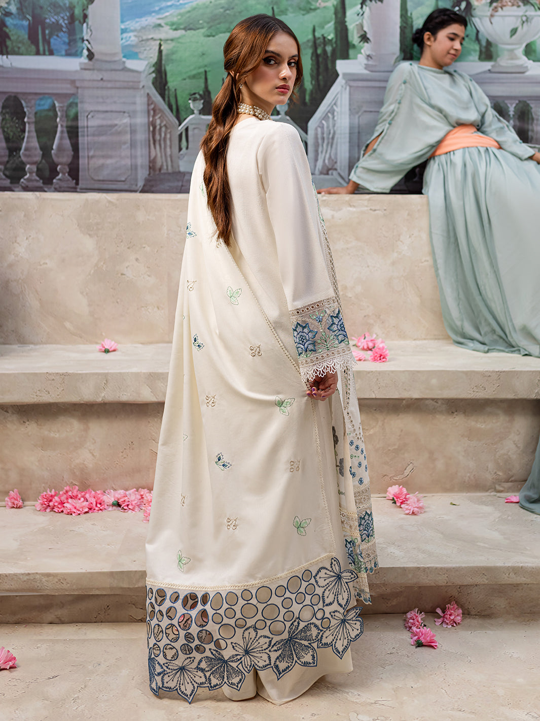 RARE-3PC LAWN LASER EMBROIDERED SHIRT WITH LAWN LASER CUT EMBROIDERED READY TO WEAR DUPATTA-3650