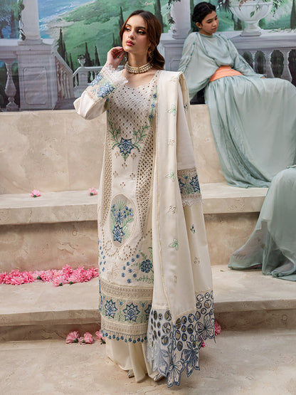 RARE-3PC LAWN LASER EMBROIDERED SHIRT WITH LAWN LASER CUT EMBROIDERED READY TO WEAR DUPATTA-3650