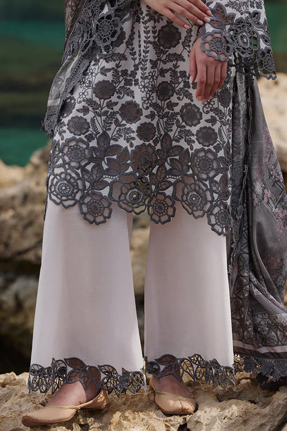 RARE-3PC LAWN EMBROIDERED SHIRT WITH CHIFFON PRINT DUPATTA AND EMB TROUSER-3710